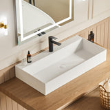 Matte White Wall-Mounted Bathroom Sink Stone Resin Rectangular Basin with Drain