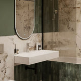 Matte White Wall-Mounted Bathroom Sink Stone Resin Rectangular Basin with Drain