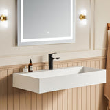 Matte White Wall-Mounted Bathroom Sink Stone Resin Rectangular Basin with Drain