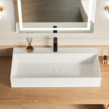 Matte White Wall-Mounted Bathroom Sink Stone Resin Rectangular Basin with Drain