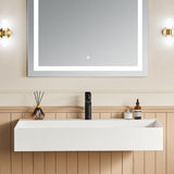 Matte White Wall-Mounted Bathroom Sink Stone Resin Rectangular Basin with Drain
