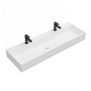 48-Inch Solid Surface Stone Resin Wall-Mounted Floating Double-Faucet Trough Bathroom Sink