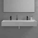48-Inch Solid Surface Stone Resin Wall-Mounted Floating Double-Faucet Trough Bathroom Sink