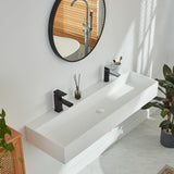 48-Inch Solid Surface Stone Resin Wall-Mounted Floating Double-Faucet Trough Bathroom Sink