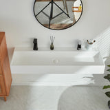 48-Inch Solid Surface Stone Resin Wall-Mounted Floating Double-Faucet Trough Bathroom Sink