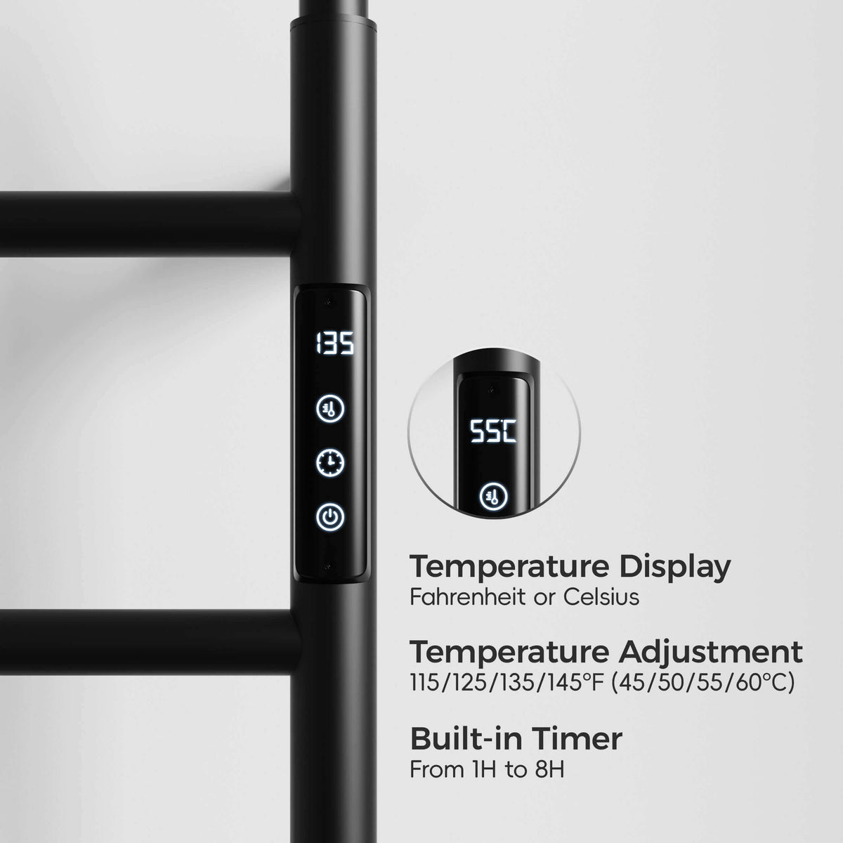 6-Bar Wall Mounted Electric Towel Warmer Rack with Timer & Smart Temperature Control