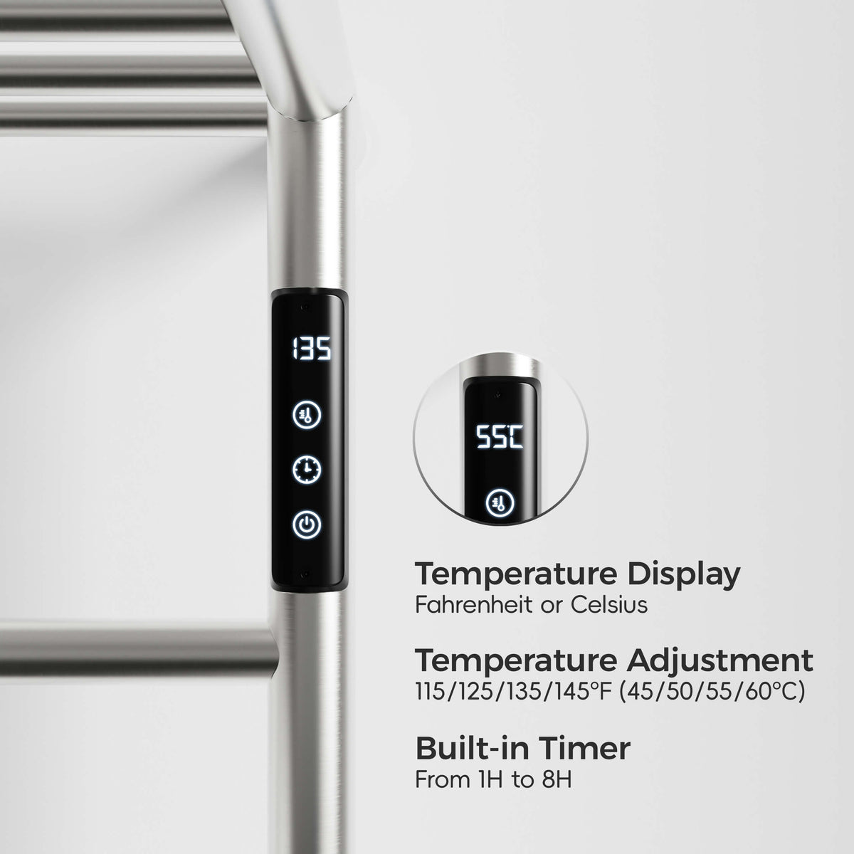 Heated Towel Rack with Shelf Smart Touchscreen and Rapid Heating