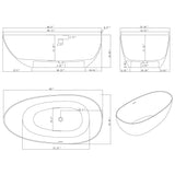 67 in. Composite Solid Surface Beveled Edge Flatbottom Egg Shape Bathtub in Matte White