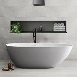 67 in. Composite Solid Surface Beveled Edge Flatbottom Egg Shape Bathtub in Matte White