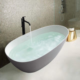 67 in. Composite Solid Surface Beveled Edge Flatbottom Egg Shape Bathtub in Matte White