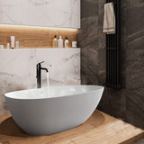 67 in. Composite Solid Surface Beveled Edge Flatbottom Egg Shape Bathtub in Matte White