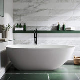 67 in. Composite Solid Surface Beveled Edge Flatbottom Egg Shape Bathtub in Matte White