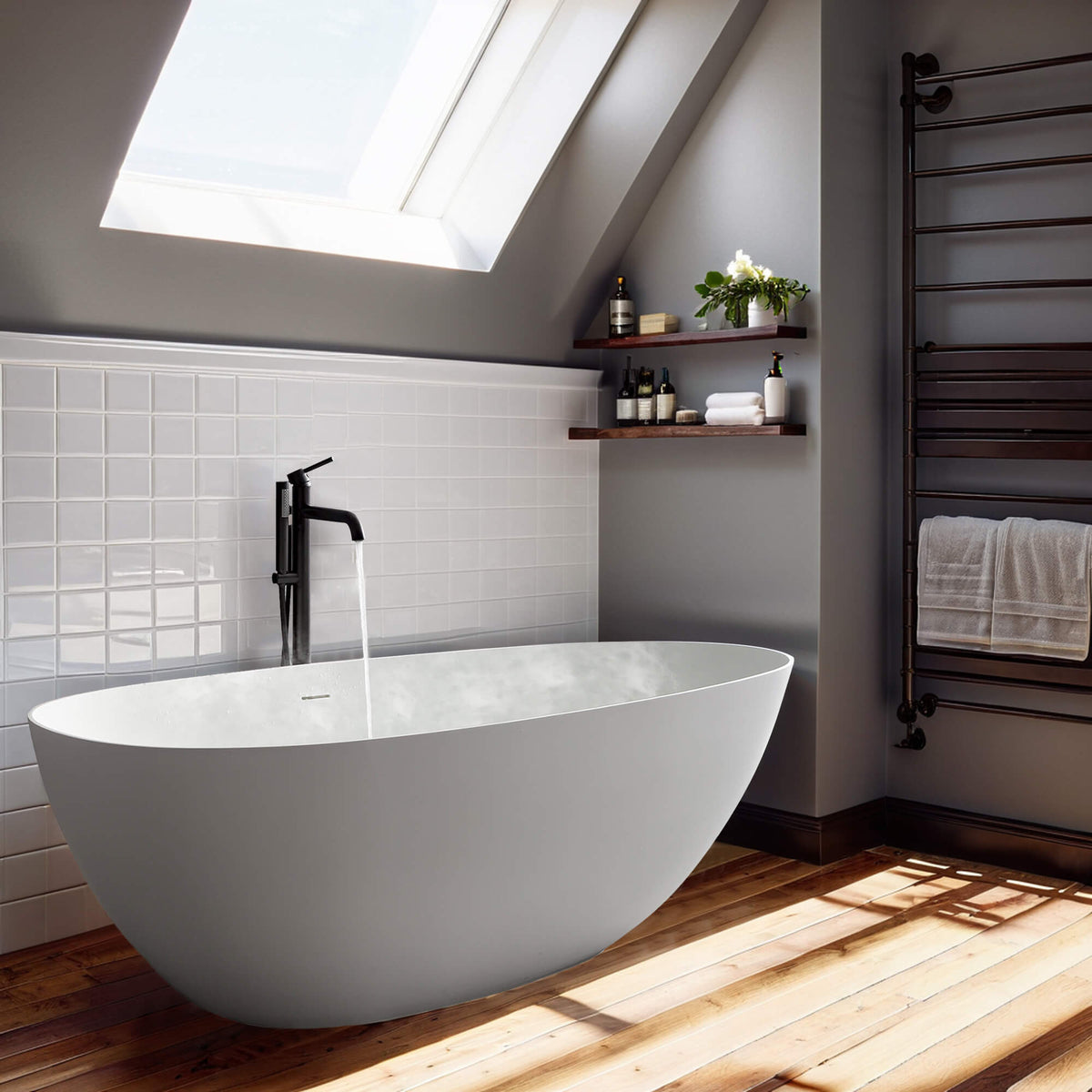 Slip-Resistant Stone Resin Freestanding Soaking Bathtub