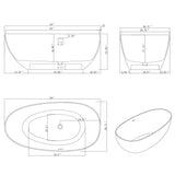 67 in. Composite Solid Surface Beveled Edge Flatbottom Egg Shape Bathtub in Matte White