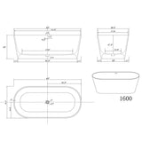 Artificial Stone Resin Freestanding Bathtub Solid Surface Soaking Stand Alone Tub with Pop-up Drain and Hose