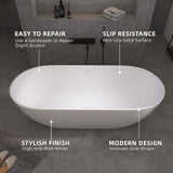 69 in. Modern Bathtub Solid Surface Stone Resin Oval-shaped Freestanding Soaking Tub with Pop-up Drain and Hose