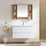 36" Glossy White Wall Hung Bathroom Vanity with Sink and Two Drawers Floating Vanity