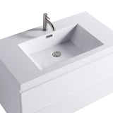 36" Glossy White Wall Hung Bathroom Vanity with Sink and Two Drawers Floating Vanity