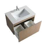 Minimalist 30-Inch Floating Vanity in Gloss White with Dual Storage Drawers