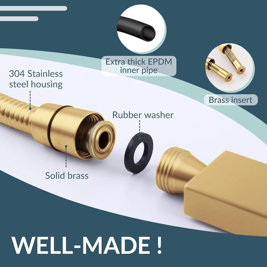 Shower Hose 59-Inch Long Stainless Steel Handheld Shower Head Hose with Brass Insert and Nut