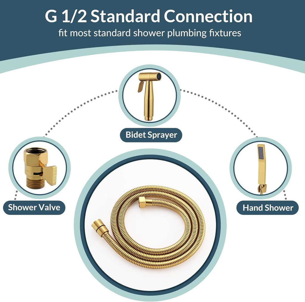 Shower Hose 59-Inch Long Stainless Steel Handheld Shower Head Hose with Brass Insert and Nut