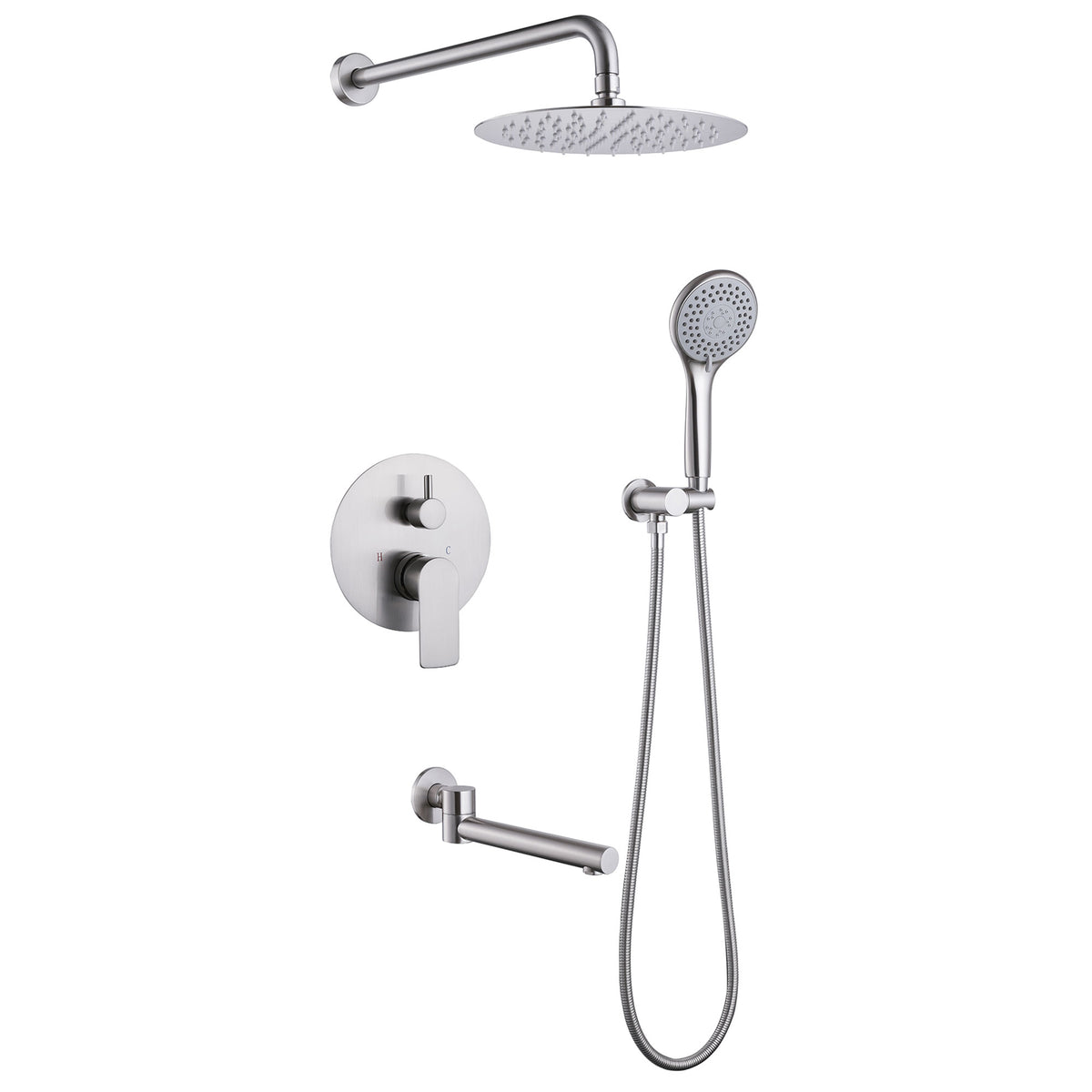 3-Function Round Rain Shower System with Handheld Shower & Tub Spout