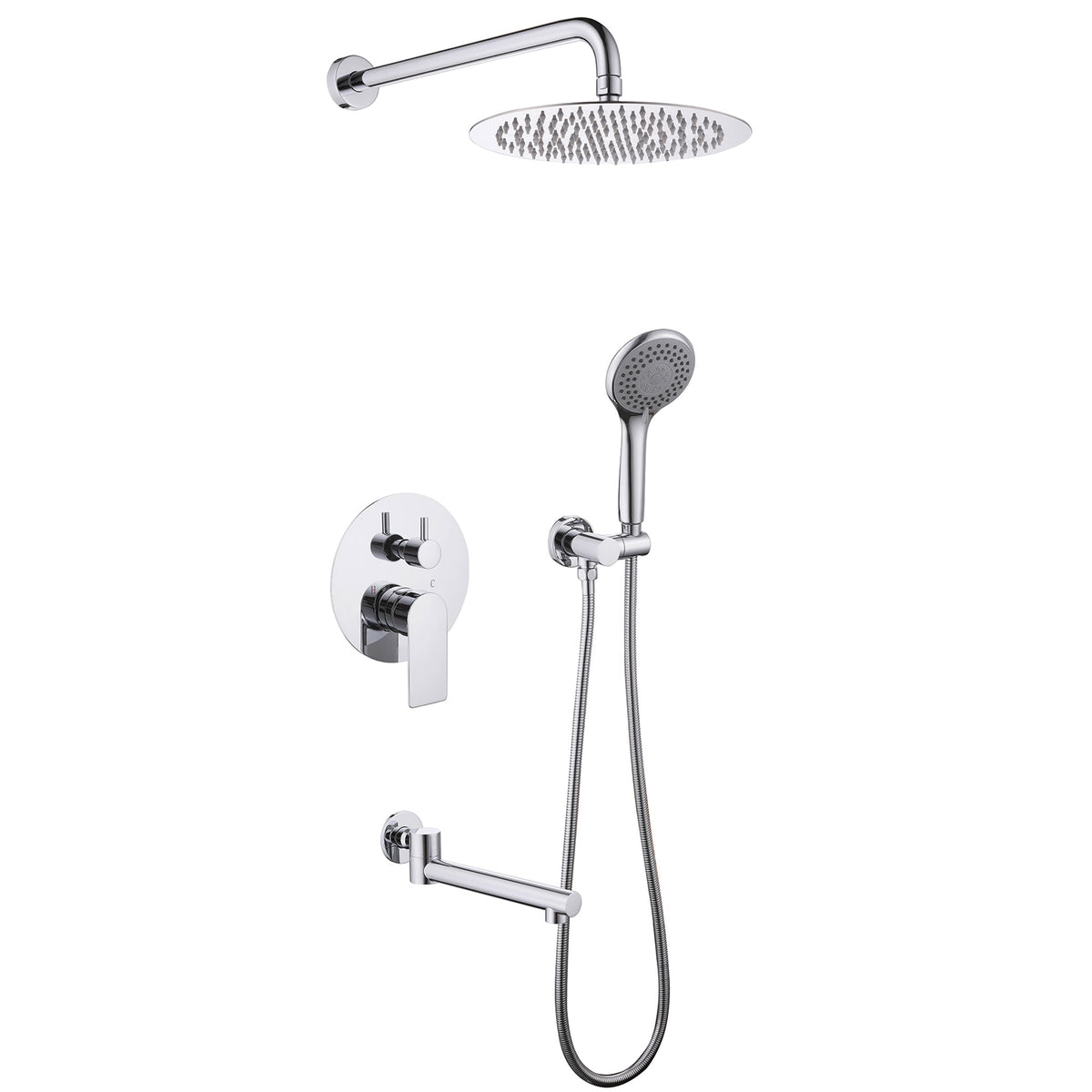3-Function Round Rain Shower System with Handheld Shower & Tub Spout