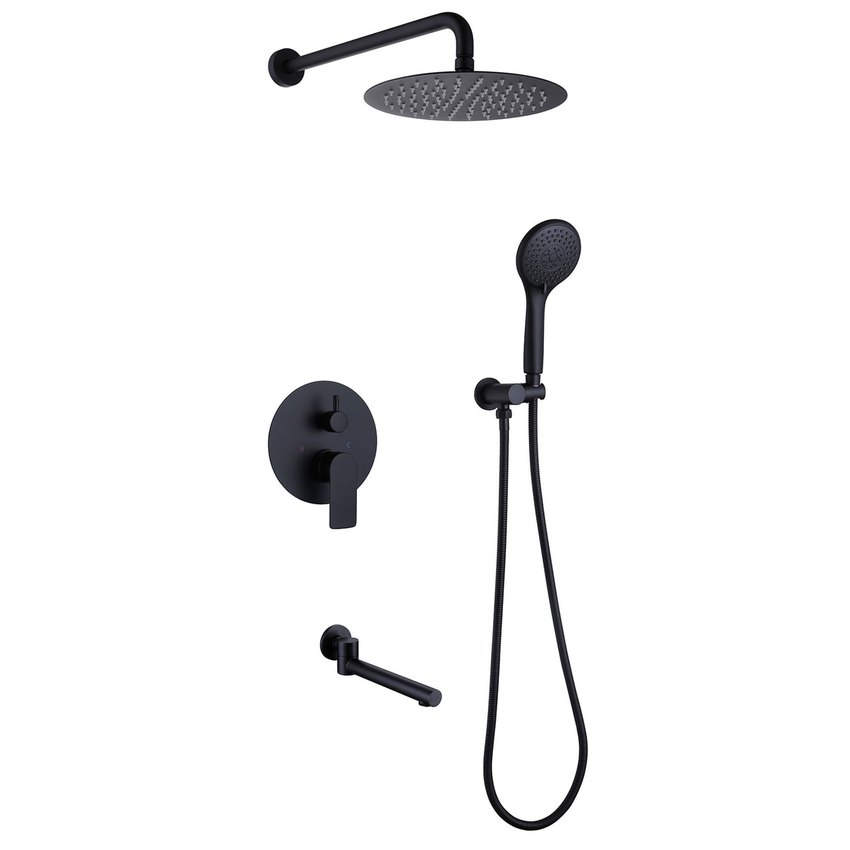 3-Function Round Rain Shower System with Handheld Shower & Tub Spout