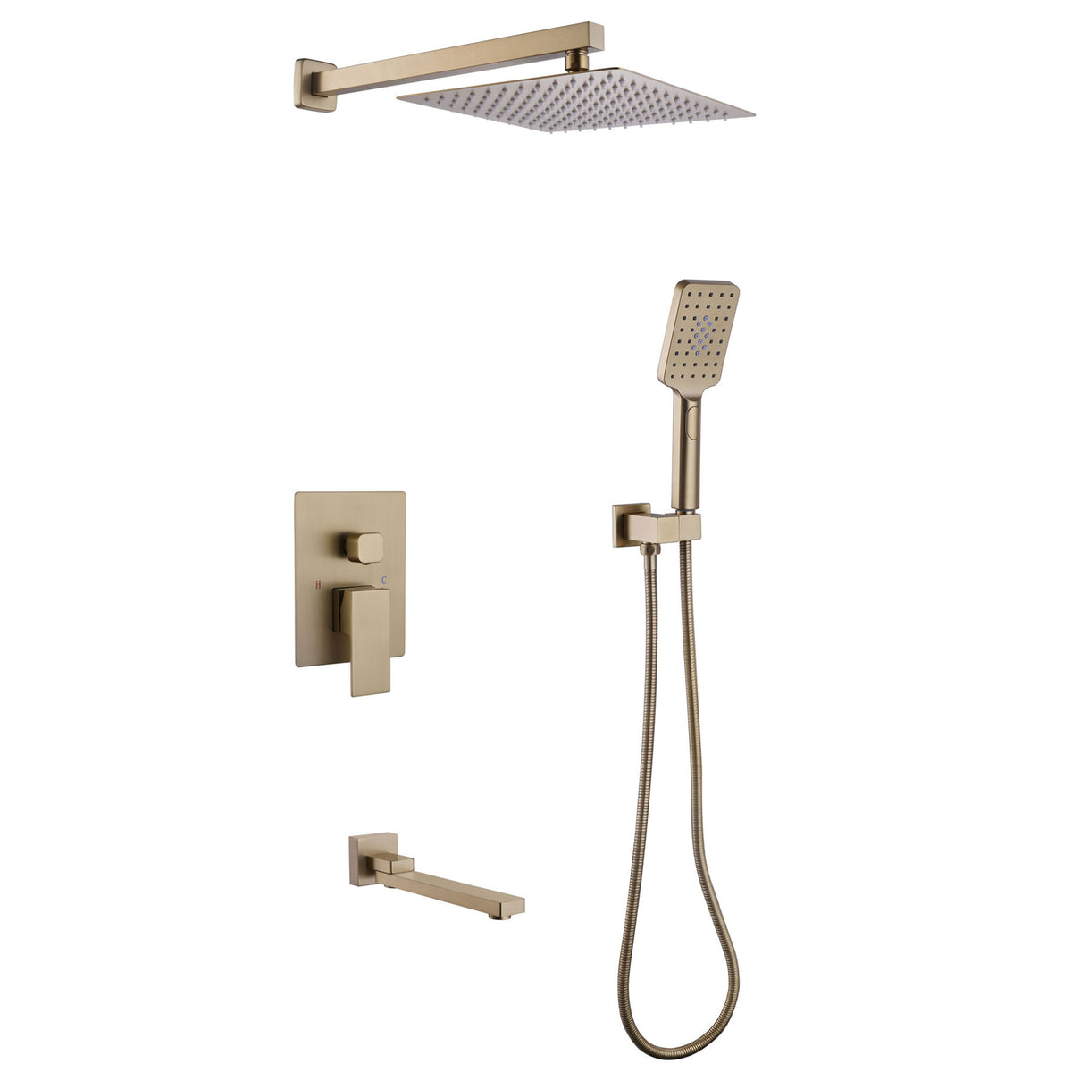 3-Function Square Rain Shower System with Handheld & Tub Spout