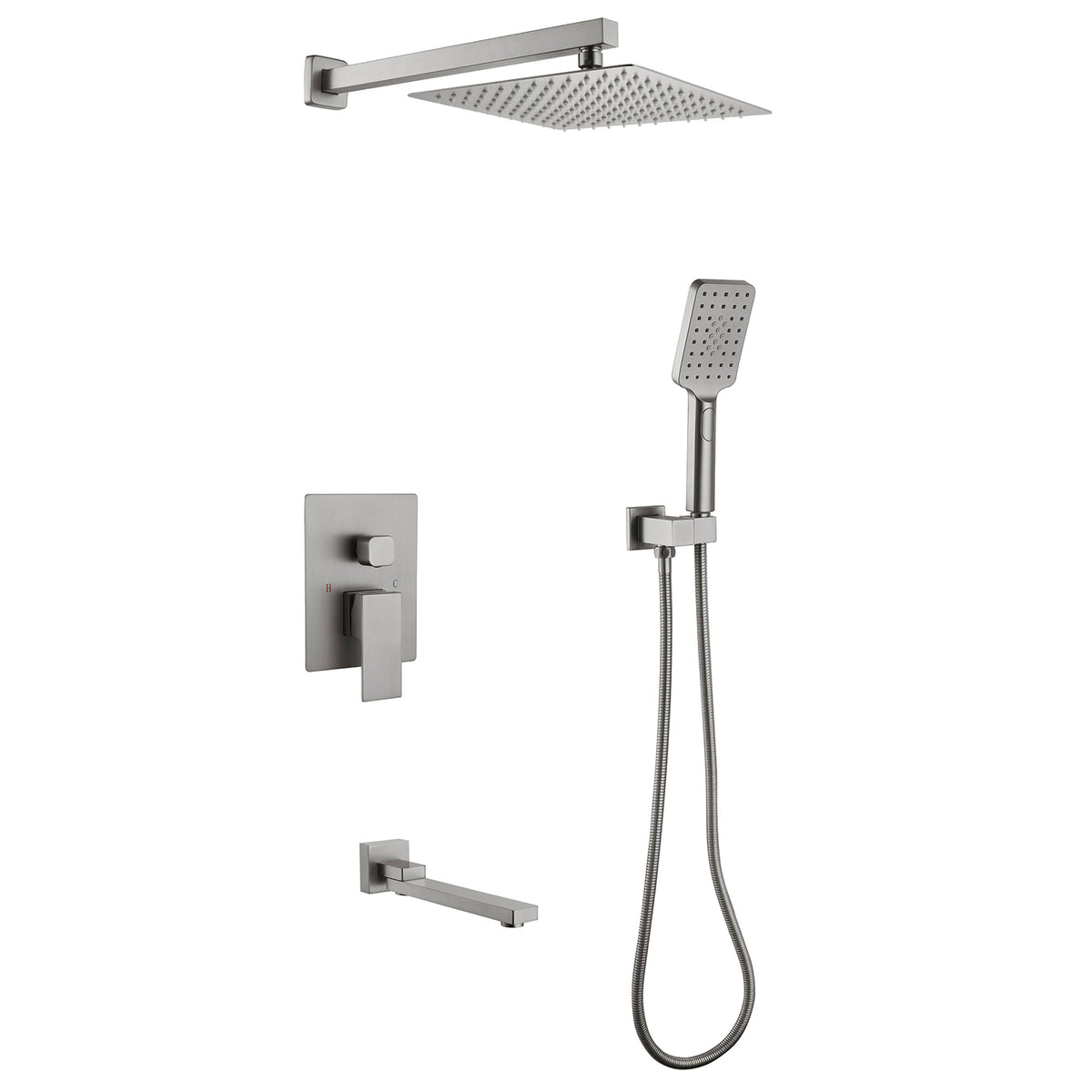 3-Function Square Rain Shower System with Handheld & Tub Spout