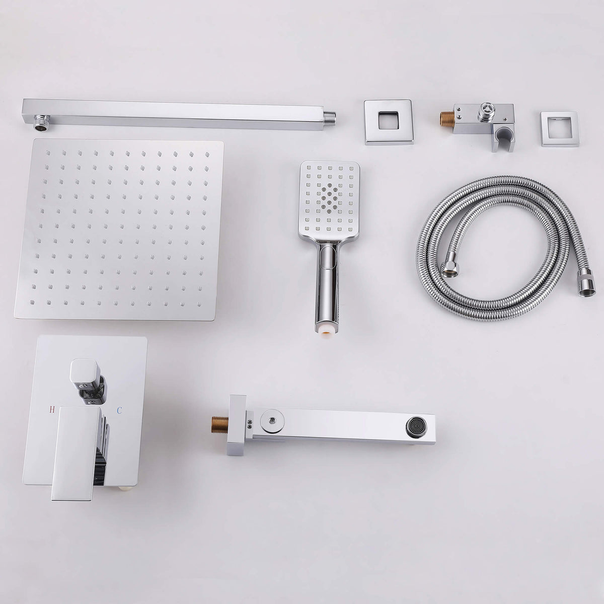 3-Function Square Rain Shower System with Handheld & Tub Spout