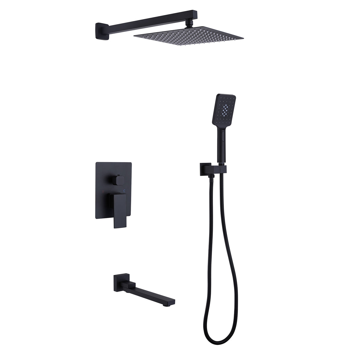 3-Function Square Rain Shower System with Handheld & Tub Spout