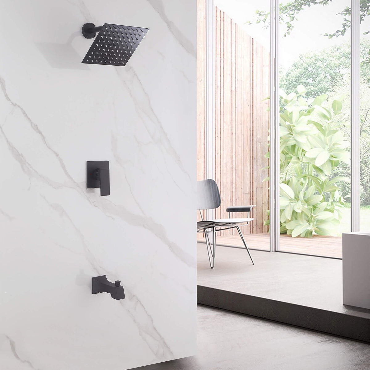 2-Function Square Rain Shower System with Tub Spout