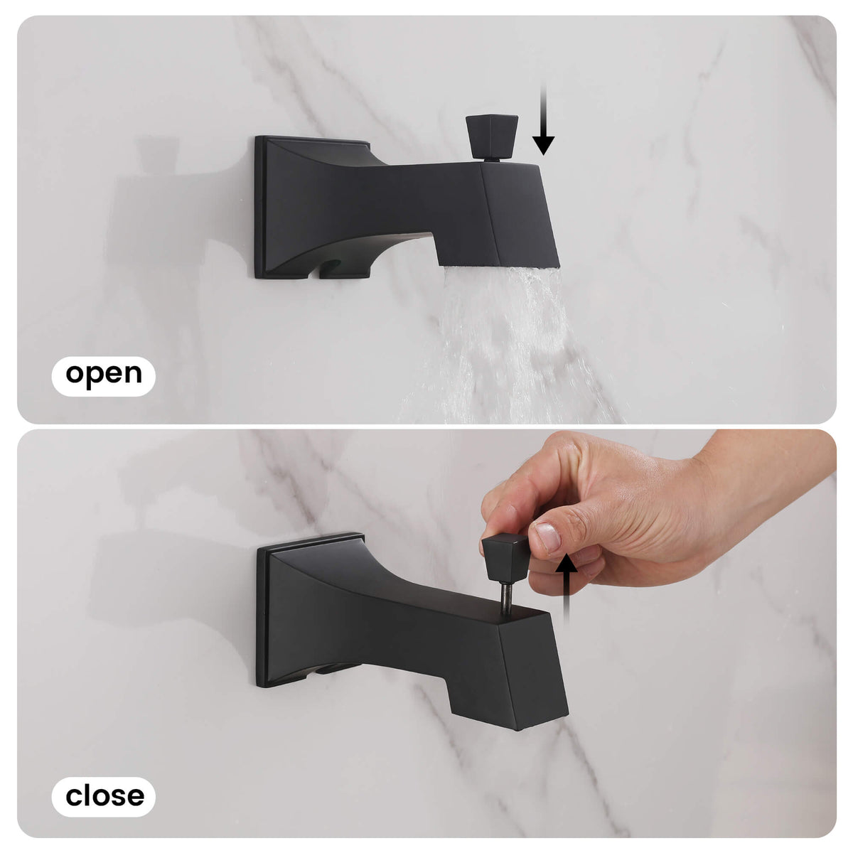 2-Function Square Rain Shower System with Tub Spout