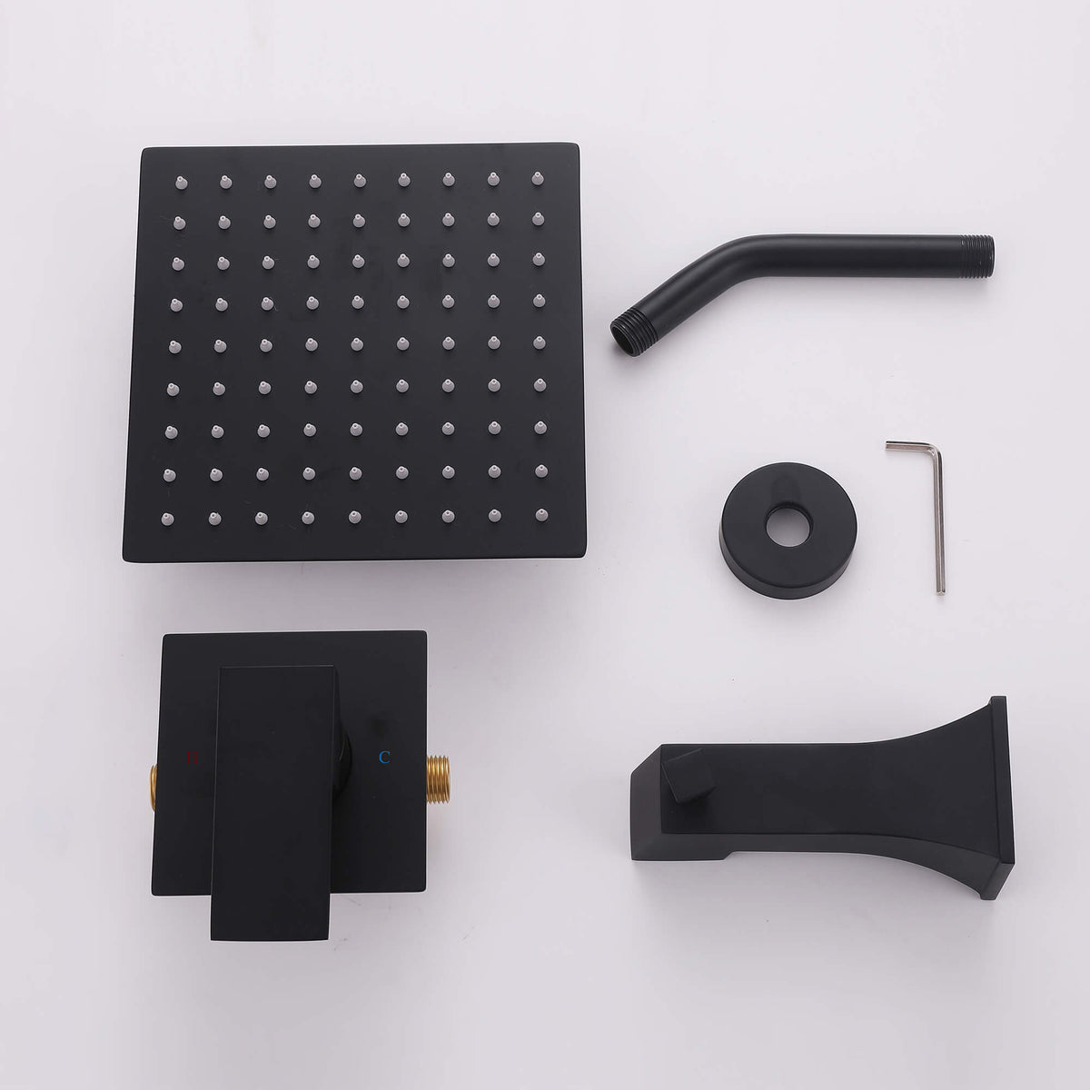2-Function Square Rain Shower System with Tub Spout