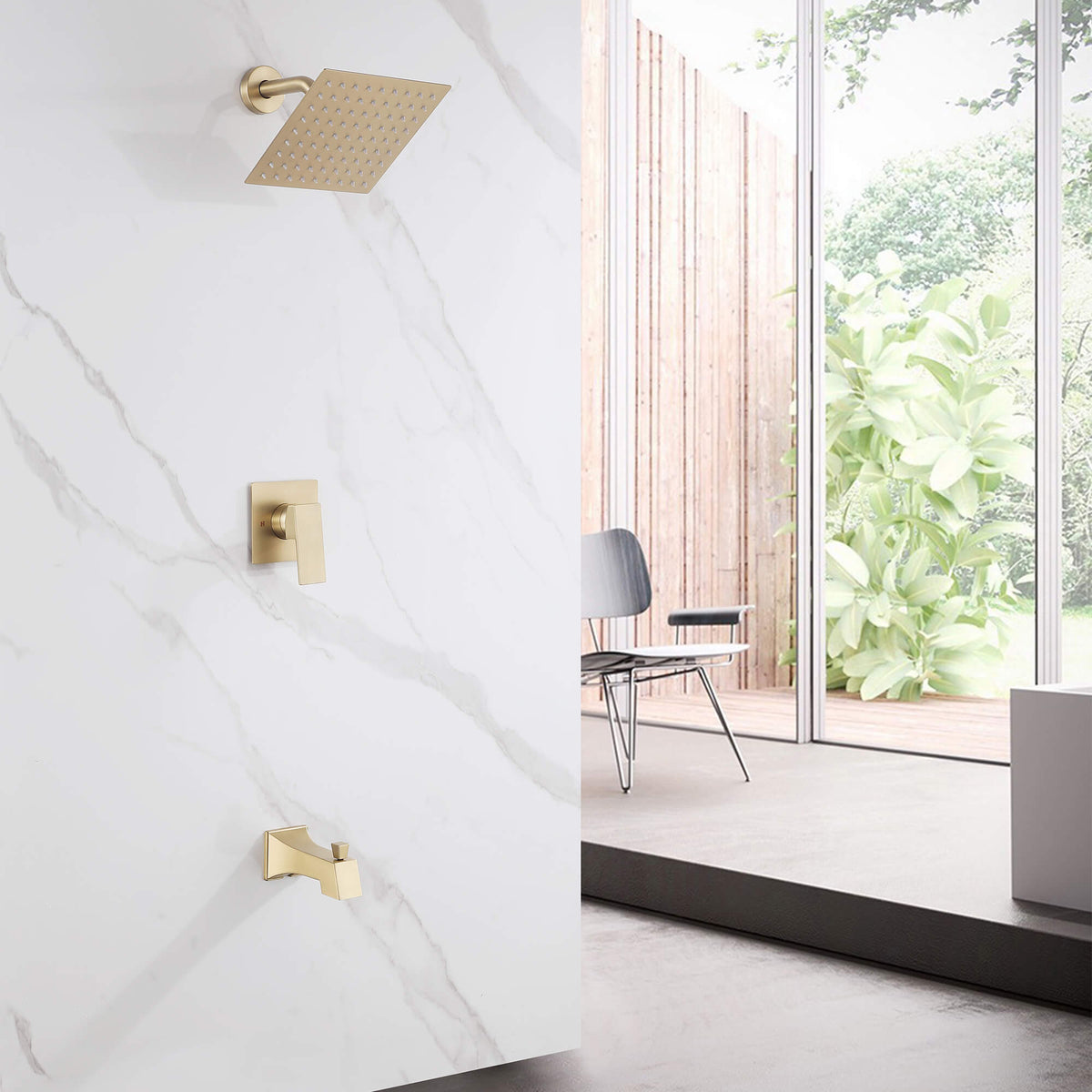 2-Function Square Rain Shower System with Tub Spout