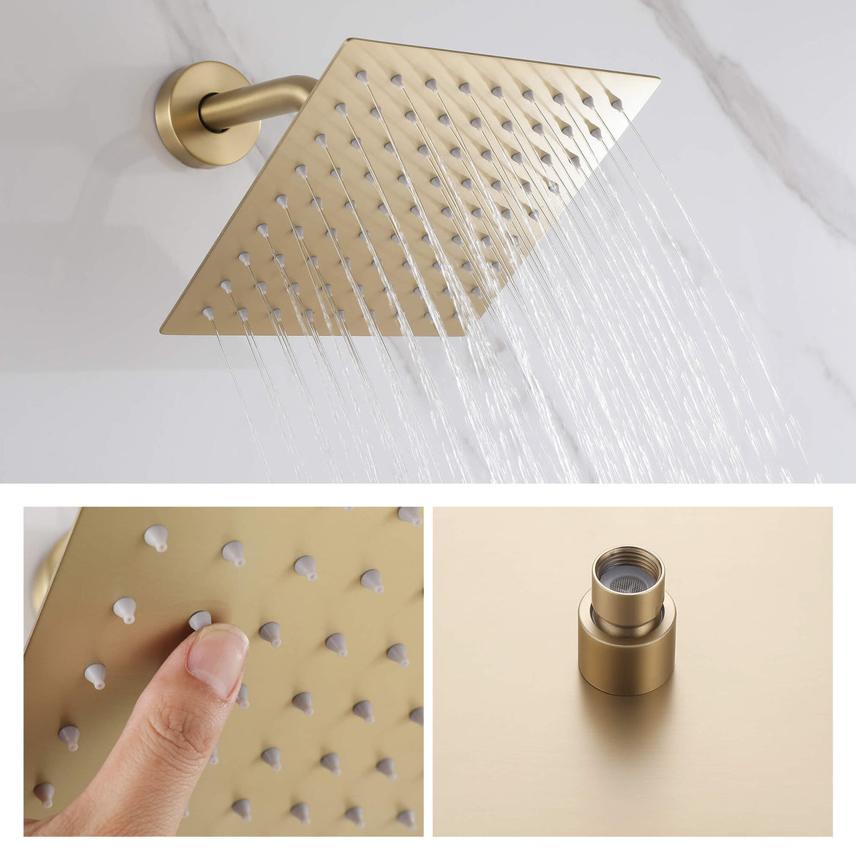2-Function Square Rain Shower System with Tub Spout