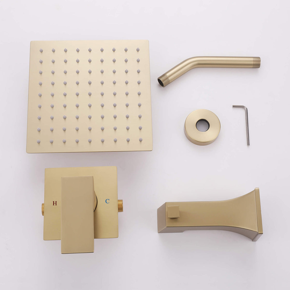 2-Function Square Rain Shower System with Tub Spout