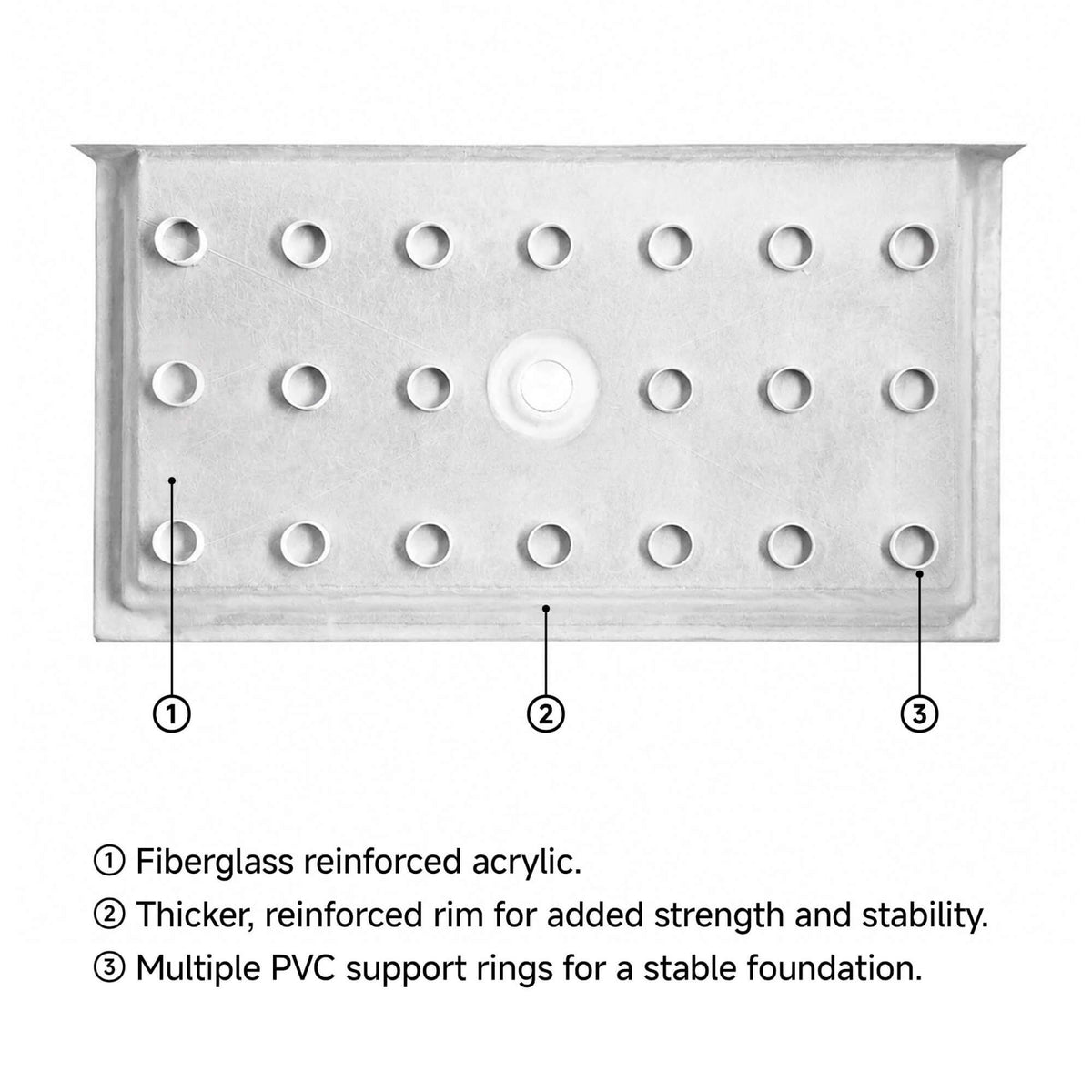60 in. W × 32 in. D × 4 in. H Single Threshold Acrylic Shower Base – Center, Left or Right Drain