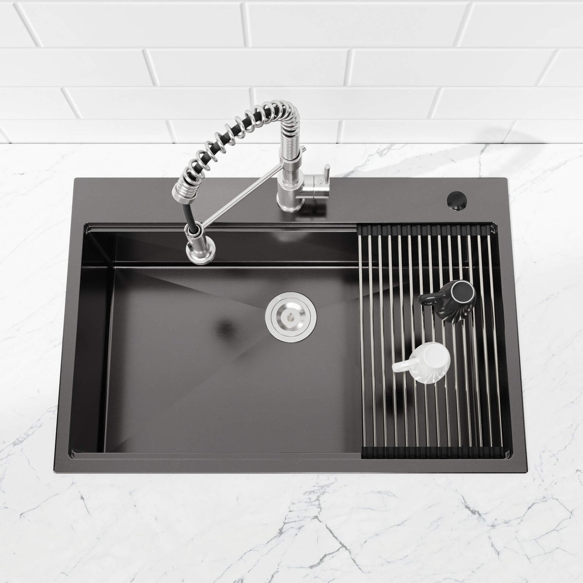 33-Inch Drop In Stainless Steel Workstation Sink with Accessories Single Bowl Matte Black