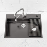 33-Inch Black Drop-In Kitchen Sink with Ledge and Accessories