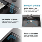 33-Inch Black Drop-In Kitchen Sink with Ledge and Accessories