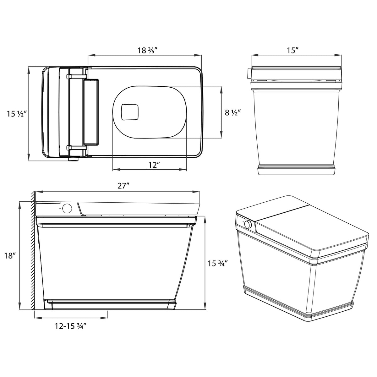Tankless Smart Bidet Toilet with UV Sterilization, Heated Seat & Auto Flush