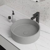 15'' Round Concrete Vessel Bathroom Sink in Grey without Faucet and Drain
