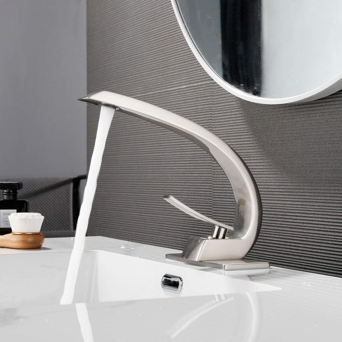Curved Arch Spout Faucet with Drain Set