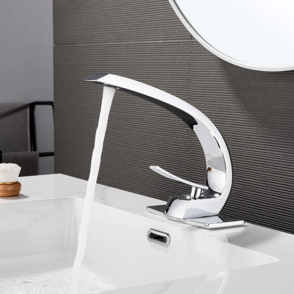 Curved Arch Spout Faucet with Drain Set