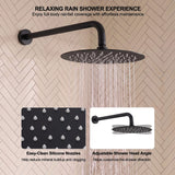 Round overhead shower in a matte black finish with adjustable positioning and easy-clean silicone spray nozzles