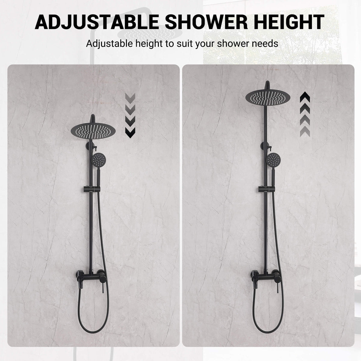 Adjustable height outdoor rain shower column for wall-mounted poolside shower installation