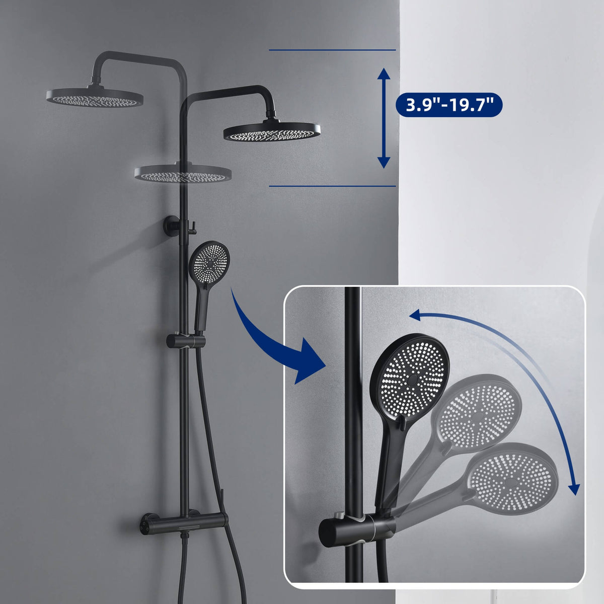 3-Function Exposed Stainless Steel Rain Shower Column with Waterfall Tub Filler