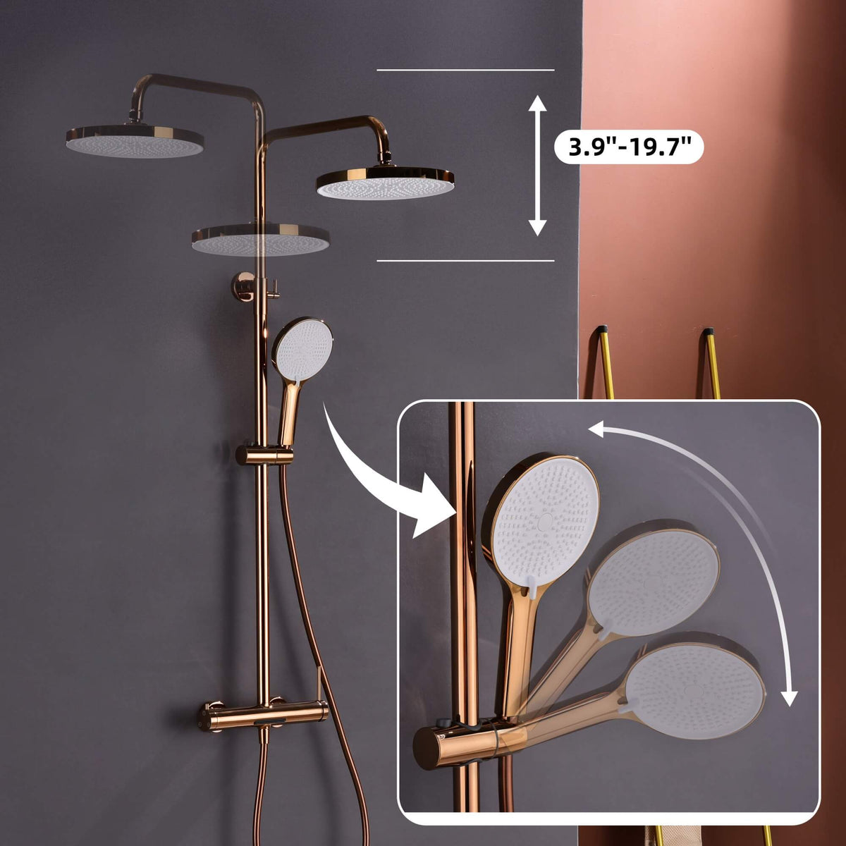 3-Function Exposed Stainless Steel Rain Shower Column with Waterfall Tub Filler